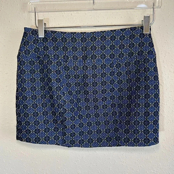 2/$30 Free People Size 2 Tapestry Navy Black Patterned Wrap Miniskirt 90s - Picture 2 of 6